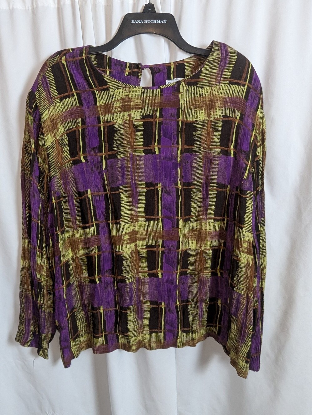 Vintage late 80s / early 90s Sharon Anthony abstract plaid blouse 20W